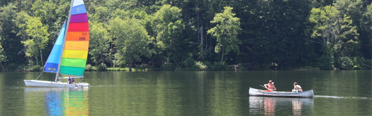 Kids canoeing on a lake